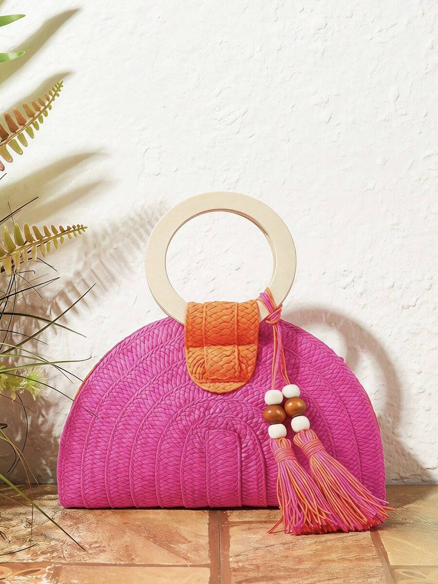 Bolsa de Mão Feminina Redonda  - Paper Straw Color avaliação e preço